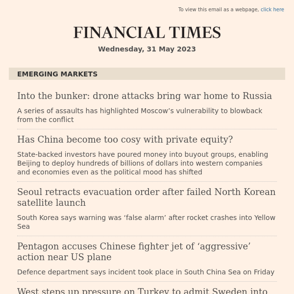 Emerging Markets: London AM: Into the bunker: drone attacks bring war home to Russia...
