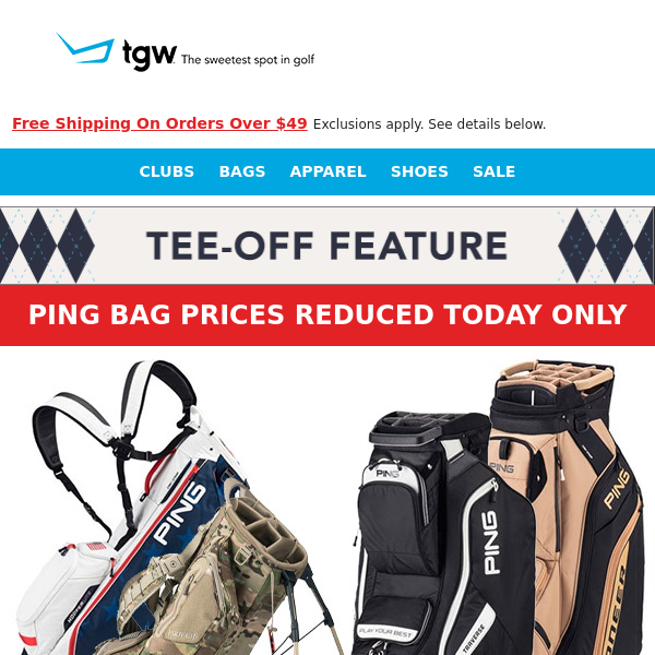 PING Bag 24-Hour Price Drops - Prices Go Back Up Tomorrow
