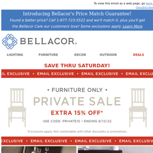 Don't Miss This! Extra 15% OFF Furniture Private Sale Ends Saturday
