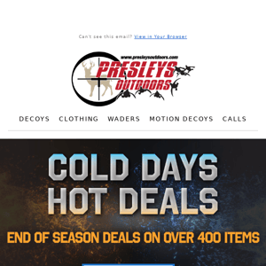 Cold Days, Hot Deals Continues—Shop Closeout Pricing!