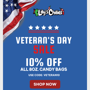 Let's Celebrate Veteran's Day With 10% OFF Sale!