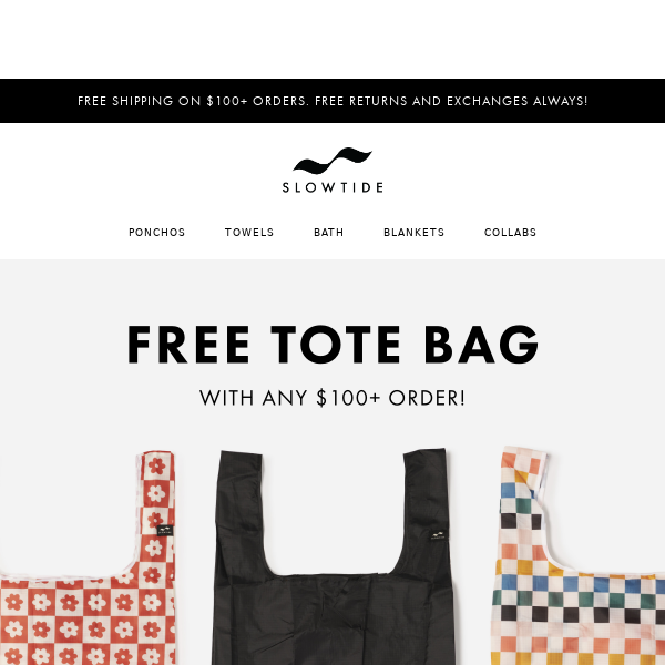 FREE tote bag with any $100+ Purchase ✨
