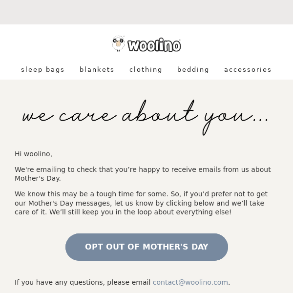 Would you like to opt out of Mother's Day emails?