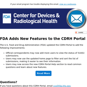 FDA adds new features to the CDRH Portal