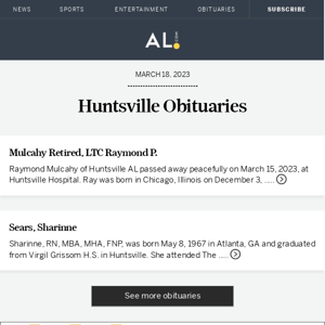 Huntsville obituaries for March 18, 2023