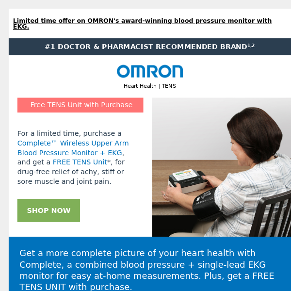 Omron Complete Upper Arm Blood Pressure Monitor & EKG 