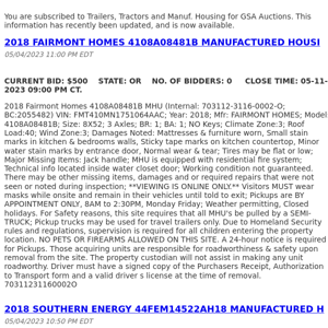 GSA Auctions Trailers, Tractors and Manuf. Housing Update