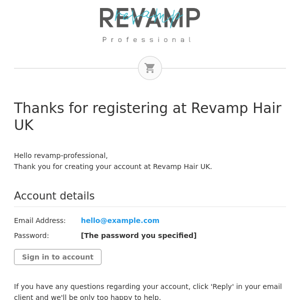 Thanks for registering at Revamp Hair UK