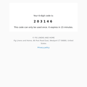 FIG LINENS AND HOME: 6-digit code