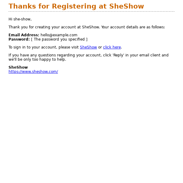 Thanks for Registering at SheShow