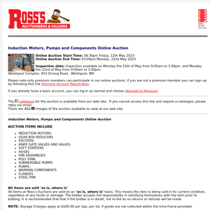 *REMINDER* Ross's > Induction Motors, Pumps and Components Online Auction 22/05/23