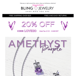 Amethyst is in! Shop February Birthstone + 20% off Valentine’s Jewelry
