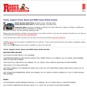 *REMINDER* Ross's > Trucks, Support Trucks, Buses and HIAB Cranes Online Auction 22/05/23