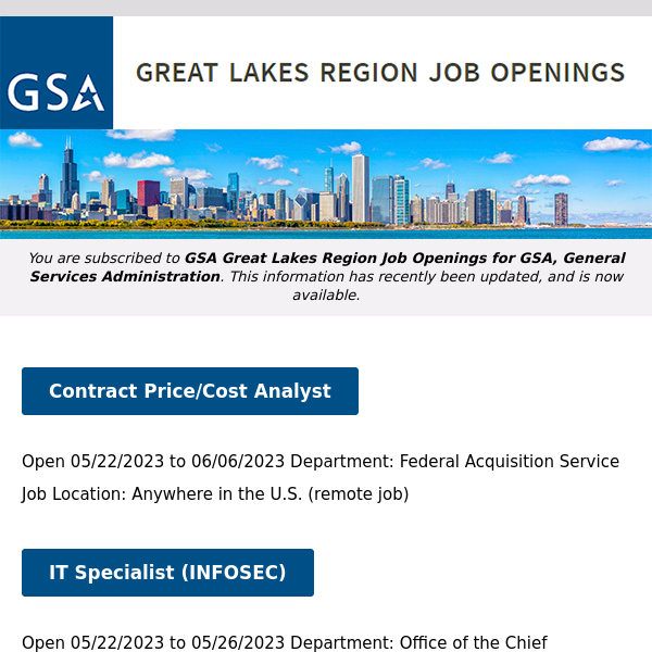 New/Current Job Opportunities in the GSA Great Lakes Region