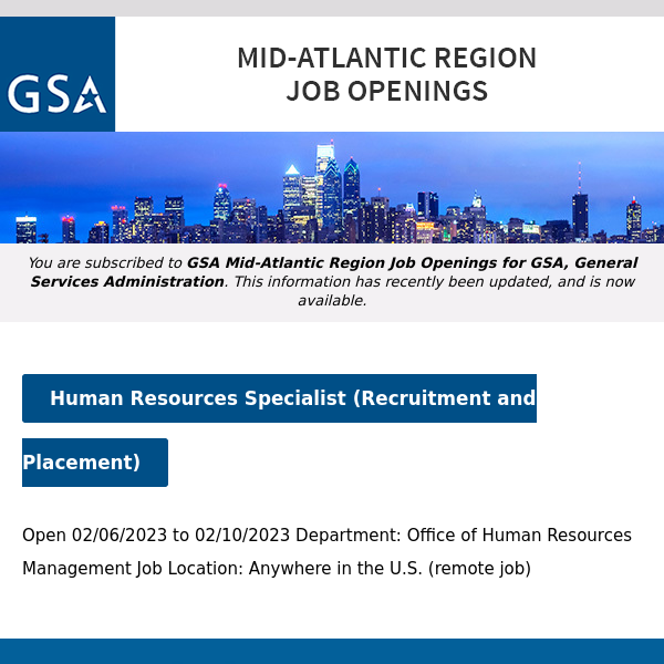 New/Current Job Opportunities in the GSA Mid-Atlantic Region