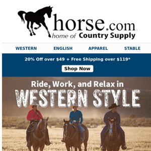 Top Deals on Western Style! Free Shipping + 20% Off Your Order