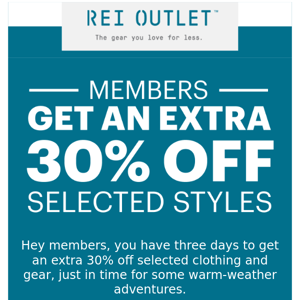 Three Days to Save! It’s the REI Outlet Summer Sale.