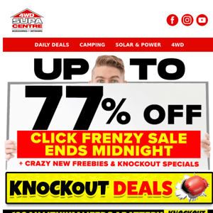 📌 Click Frenzy Mayhem Ends Midnight - Up to 77% Off, Crazy Freebies & Loads More - Don't Miss Out