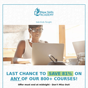 Sitewide Sale Ends Tonight: Save 81% on 800+ courses!