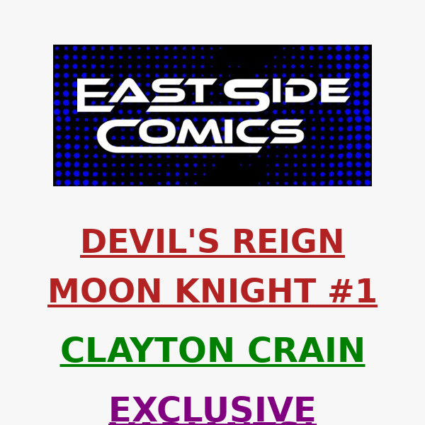 🔥 PRE-SALE LIVE in 30-Mins at 12PM (ET) 🔥CLAYTON CRAIN's DEVILS REIGN MOON KNIGHT #1 EXCLUSIVE is HERE! 🔥 PRE-SALE TODAY (3/10) at 12PM (ET) / 9AM(PT)