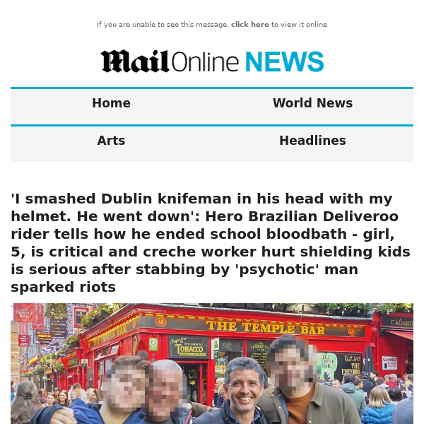 'I smashed Dublin knifeman in his head with my helmet. He went down': Hero Brazilian Deliveroo rider tells how he ended school bloodbath - girl, 5, is critical and creche worker hurt shielding kids is serious after stabbing by 'psychotic' man sparked riots