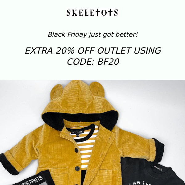 EXTRA 20% OFF Outlet, Kids Rock & Seasons Creepings!
