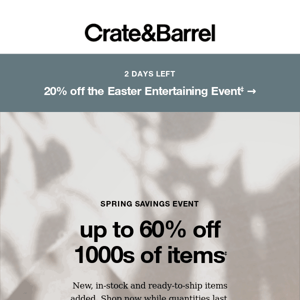 UP TO 60% OFF! Don't miss the Spring Savings Event →