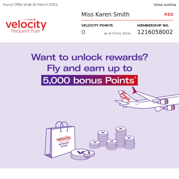 Virgin Australia, don't let those bonus Points slip away