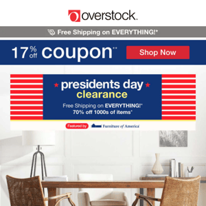 ☀ Out with the Cold, in with the New! 17% off Coupon! Shop Our Presidents Day Clearance Sale! ☀