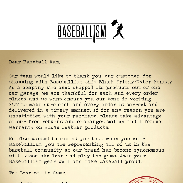 Thank you baseball family