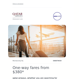 Qatar Airways , Black Friday in July: One-way fares from $380*