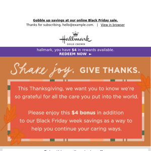 $4 + we’re thankful for you!