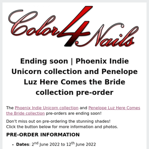 Don't miss out | Phoenix Indie Unicorn collection and Penelope Luz Here Comes the Bride collection pre-order ending soon!