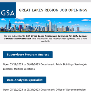 New/Current Job Opportunities in the GSA Great Lakes Region