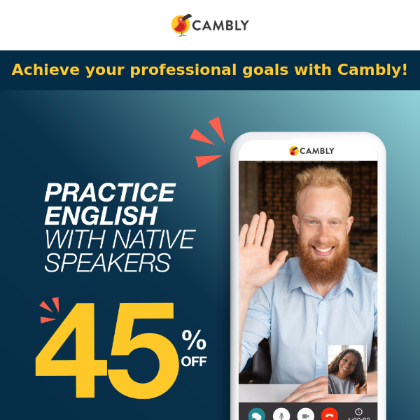 📈 45% OFF to practice English with a native speaker - Cambly India
