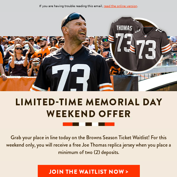 Limited-Time Offer: FREE Joe Thomas Replica Jersey!