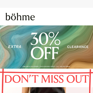 EXTRA 30% OFF clearance