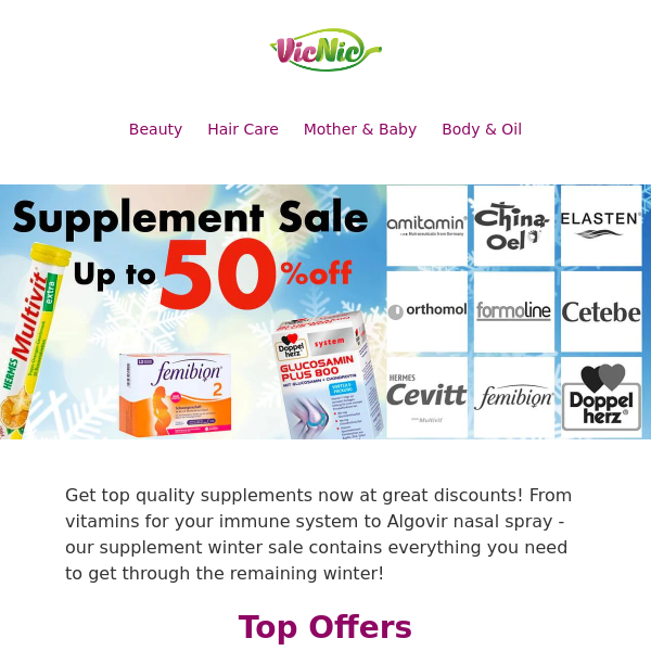 Supplement Sale - up to 50% off - Orthomol, Doppelherz, Omni Biotic & more