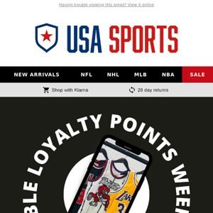 USA Sports Co UK  Earn Double Loyalty Points this Weekend