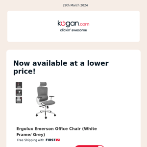 PRICE DROP: Ergolux Emerson Office Chair (White Frame/ Grey)