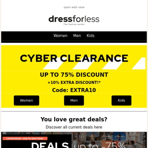 CLEARANCE: Up to 75% discount + 10% EXTRA