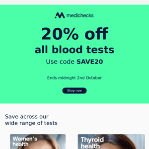 20% off all blood tests 💸