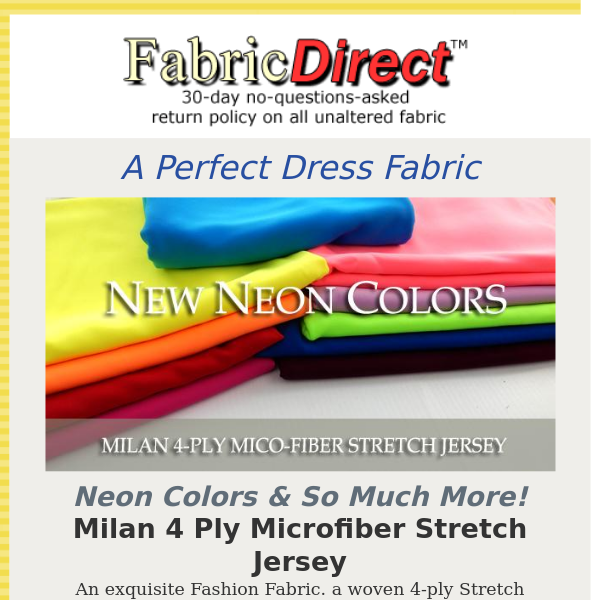 Milan 4 Ply Microfiber Stretch Jersey  Fabric Direct
