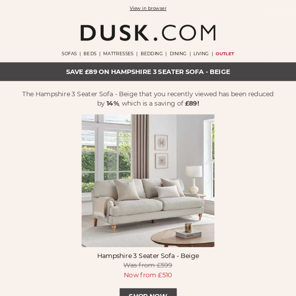 Hampshire 3 Seater Sofa - Beige has been reduced by 14%!