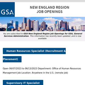 New/Current Job Opportunities in the GSA New England Region