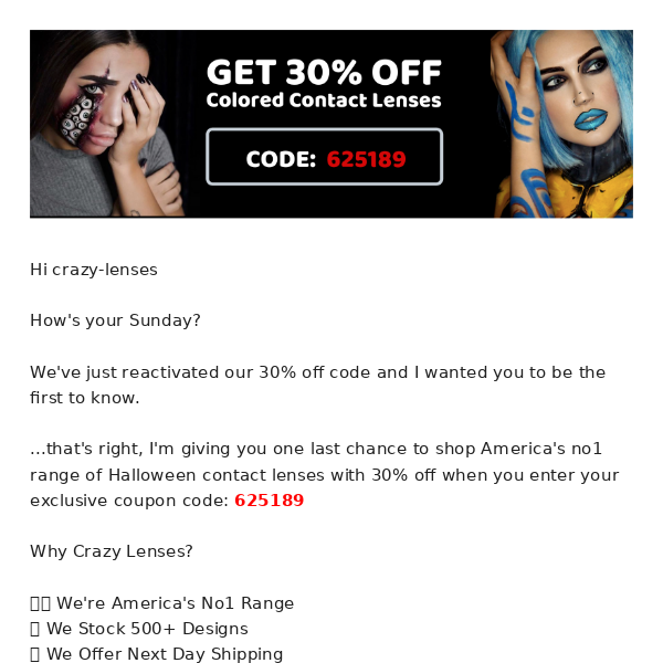 RE: Want 30% OFF Halloween contacts? Be quick