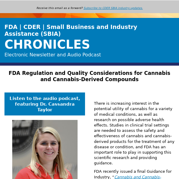 SBIA Chronicles: FDA Regulation and Quality Considerations for Cannabis and Cannabis-Derived Compounds