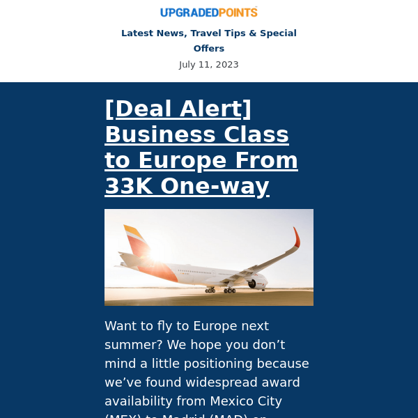 33k business class to Europe, Delta Vacations, hotel openings, and more...
