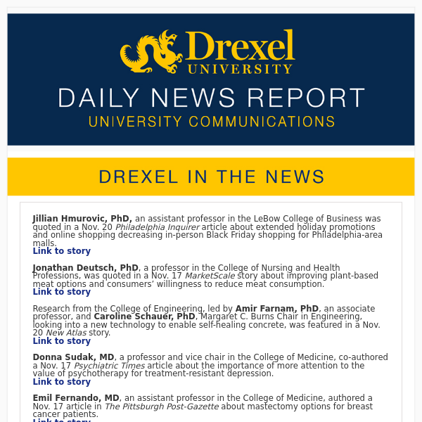 Drexel Daily News Report, November 20, 2023