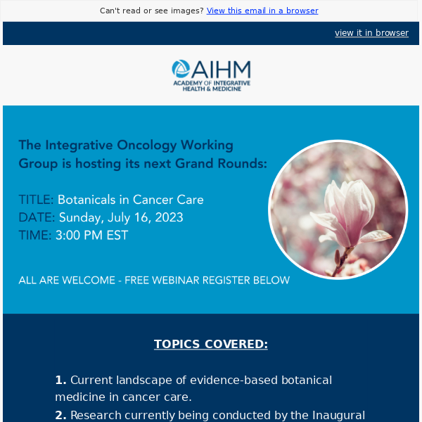 UPCOMING WEBINAR 🎉 Botanicals in Cancer Care